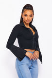 Cotton Top with Button-Down Front and Long Sleeves