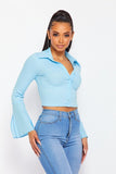 Cotton Top with Button-Down Front and Long Sleeves