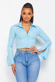 Cotton Top with Button-Down Front and Long Sleeves