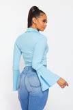 Cotton Top with Button-Down Front and Long Sleeves