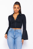 Cotton Top with Button-Down Front and Long Sleeves