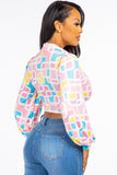 Button-Up Blouse with Tie Front and Collared Neckline