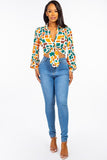 Button-Up Blouse with Tie Front and Collared Neckline