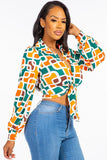 Button-Up Blouse with Tie Front and Collared Neckline