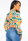 Button-Up Blouse with Tie Front and Collared Neckline