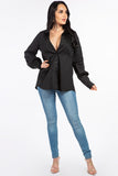 Cotton Oversized Long Sleeve Shirt with Button-Down Front and Lace-Up Back Detail