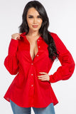 Cotton Oversized Long Sleeve Shirt with Button-Down Front and Lace-Up Back Detail