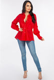 Cotton Oversized Long Sleeve Shirt with Button-Down Front and Lace-Up Back Detail