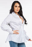 Cotton Oversized Long Sleeve Shirt with Button-Down Front and Lace-Up Back Detail