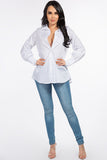 Cotton Oversized Long Sleeve Shirt with Button-Down Front and Lace-Up Back Detail