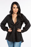 Cotton Oversized Long Sleeve Shirt with Button-Down Front and Lace-Up Back Detail