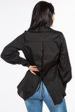 Cotton Oversized Long Sleeve Shirt with Button-Down Front and Lace-Up Back Detail