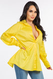 Cotton Oversized Long Sleeve Shirt with Button-Down Front and Lace-Up Back Detail