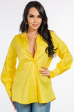 Cotton Oversized Long Sleeve Shirt with Button-Down Front and Lace-Up Back Detail