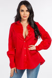 Cotton Oversized Long Sleeve Shirt with Button-Down Front and Lace-Up Back Detail