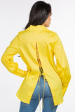 Cotton Oversized Long Sleeve Shirt with Button-Down Front and Lace-Up Back Detail