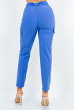 Stretch Skinny Leg Cargo Pants with Zipper Front, Elastic Back, and Self Belt