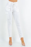 Stretch Skinny Leg Cargo Pants with Zipper Front, Elastic Back, and Self Belt