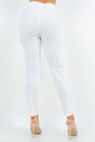 Stretch Skinny Leg Cargo Pants with Zipper Front, Elastic Back, and Self Belt