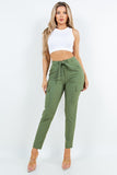 Stretch Skinny Leg Cargo Pants with Zipper Front, Elastic Back, and Self Belt