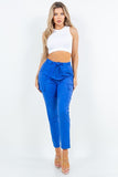 Stretch Skinny Leg Cargo Pants with Zipper Front, Elastic Back, and Self Belt