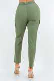 Stretch Skinny Leg Cargo Pants with Zipper Front, Elastic Back, and Self Belt