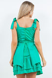 Tie-Shoulder Ruffle Hem Short Dress