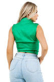 Cargo Sleeveless Blouse with Metal Buttons and Belt