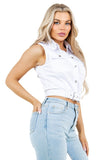 Cargo Sleeveless Blouse with Metal Buttons and Belt