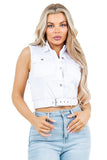 Cargo Sleeveless Blouse with Metal Buttons and Belt