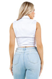 Cargo Sleeveless Blouse with Metal Buttons and Belt