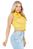 Cargo Sleeveless Blouse with Metal Buttons and Belt