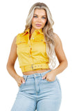 Cargo Sleeveless Blouse with Metal Buttons and Belt