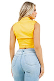 Cargo Sleeveless Blouse with Metal Buttons and Belt