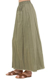 Linen Breeze Long Skirt with Elastic Waist and Front Pockets
