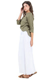 Linen Breeze Long Skirt with Elastic Waist and Front Pockets