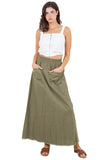 Linen Breeze Long Skirt with Elastic Waist and Front Pockets