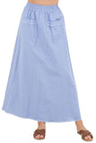 Linen Breeze Long Skirt with Elastic Waist and Front Pockets