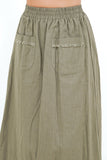 Linen Breeze Long Skirt with Elastic Waist and Front Pockets