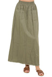 Linen Breeze Long Skirt with Elastic Waist and Front Pockets