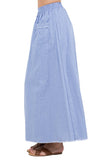 Linen Breeze Long Skirt with Elastic Waist and Front Pockets