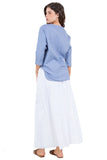 Linen V-Neck Button-Down Blouse with Front Pockets