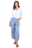 Linen V-Neck Button-Down Blouse with Front Pockets
