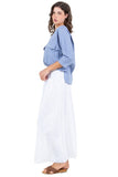 Linen V-Neck Button-Down Blouse with Front Pockets