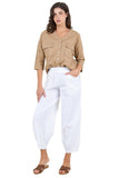 Linen V-Neck Button-Down Blouse with Front Pockets