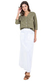 Linen V-Neck Button-Down Blouse with Front Pockets