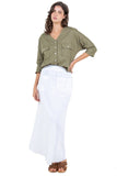 Linen V-Neck Button-Down Blouse with Front Pockets