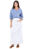 Linen V-Neck Button-Down Blouse with Front Pockets