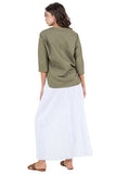 Linen V-Neck Button-Down Blouse with Front Pockets