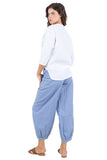 Linen V-Neck Button-Down Blouse with Front Pockets